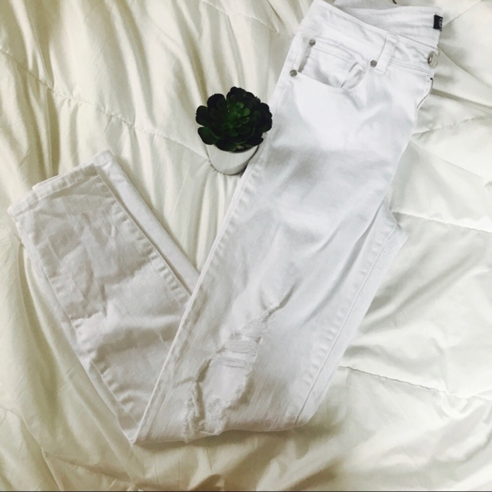 White high waisted distressed jeans